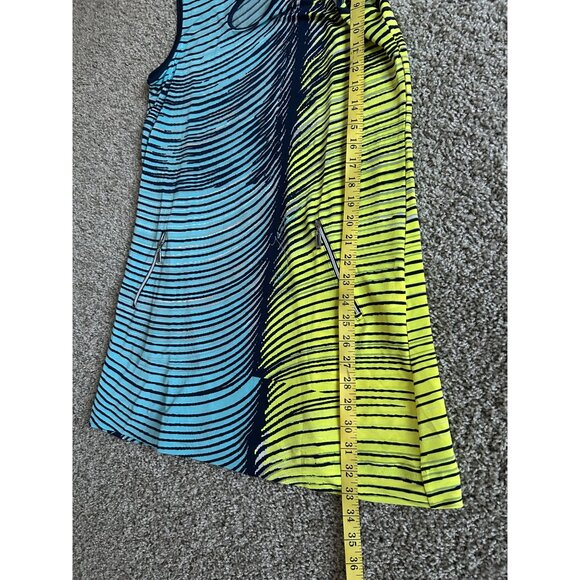 Jamie Sadock Womens Sz L Sleeveless Striped Dress W/ Zipper Pockets Blue & Yello - Picture 7 of 8